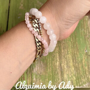 Pink Quartz silver bangle bracelet/heart chakra healing crystal